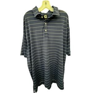 FJ FOOTJOY Golf Polo Shirt~Mens XL~Navy Blue w/White Stripe Short Sleeve